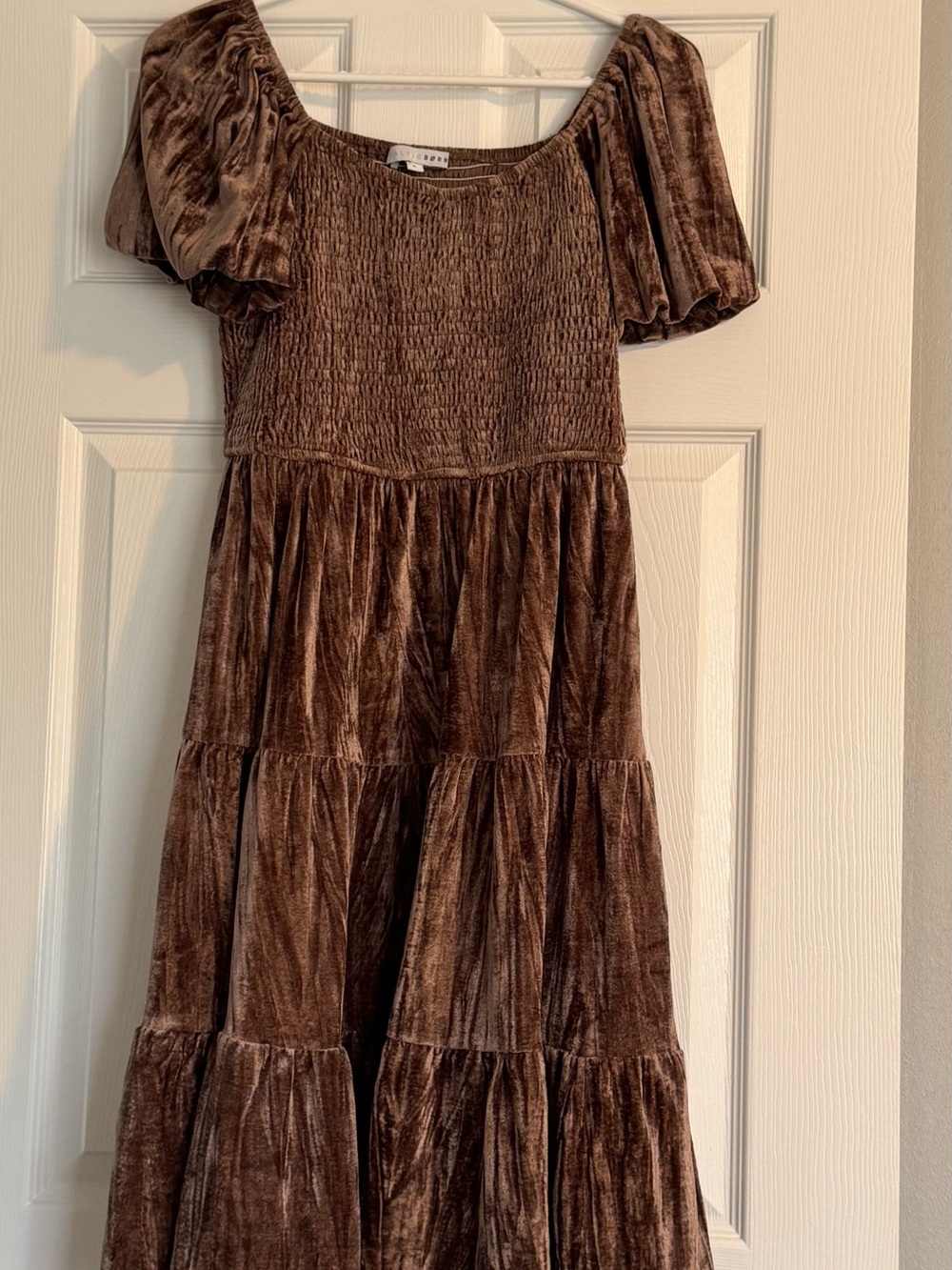 Baltic Born Brown Velvet Tiered Midi Dress